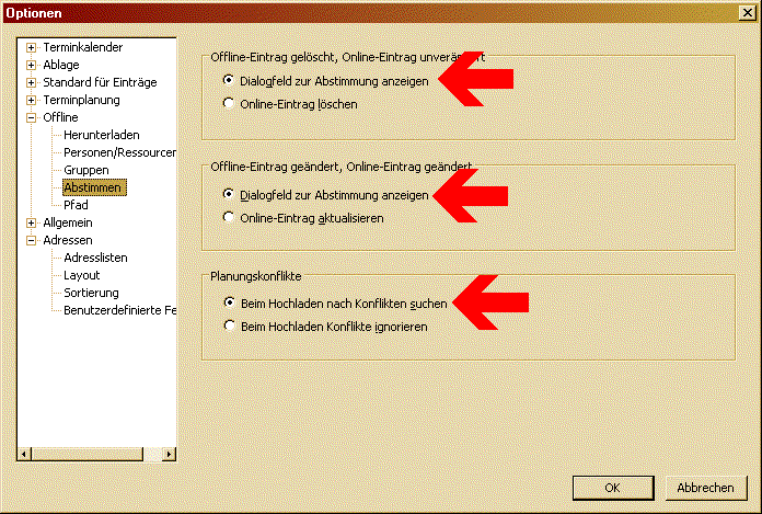 Klienten für den Kalenderserver Screenshot Optionen Abstimmen