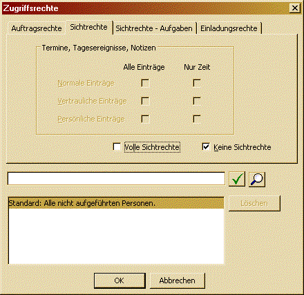Klienten für den Kalenderserver Screenshot Sichtrechte