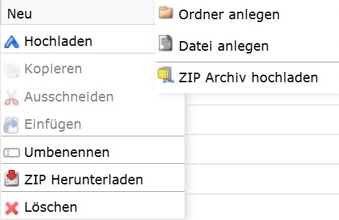 WebFiles2 Funktionsmenu