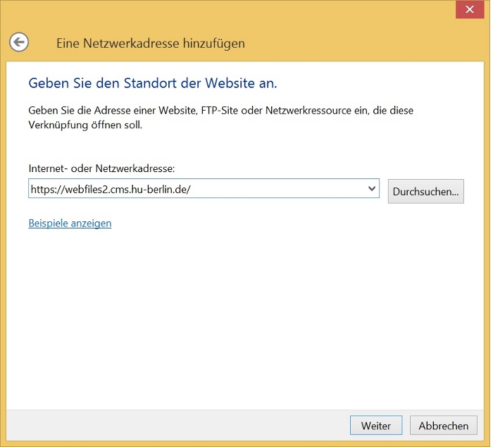 Win8 Netzwerkadresse Standort