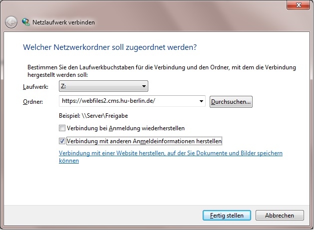 Windows7 Netzlaufwerk Verbinden