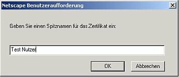Dialog Zertifikatsname