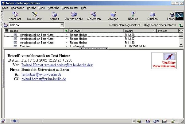 Fenster ungültig entschlüsselte Mail