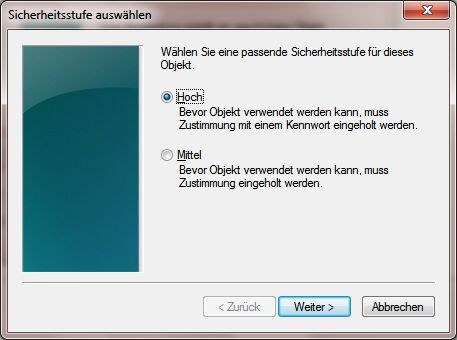 Sicherheitsstufe auswählen