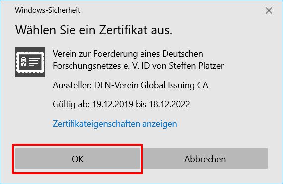 Zertifikat auswählen