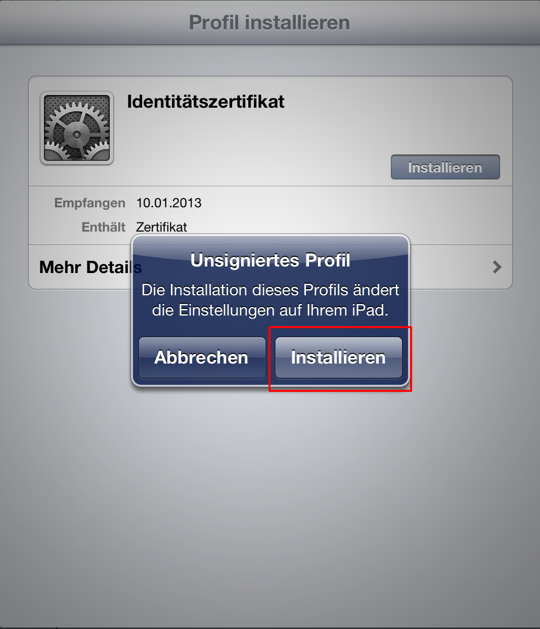 installieren bestätigen