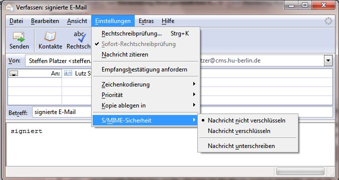 Auswahl signieren verschlüsseln